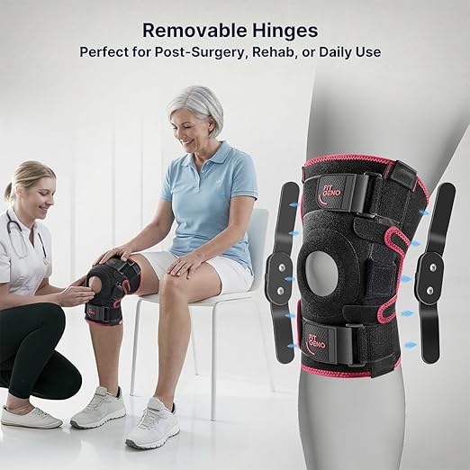 Fit Geno Hinged Knee Brace for Women: Adjustable Knee Brace with Side Stabilizers - Breathable Compression for Meniscus Tear, Arthritis, Knee Pain Relief, Injury Recovery, Running, Sports (Large)