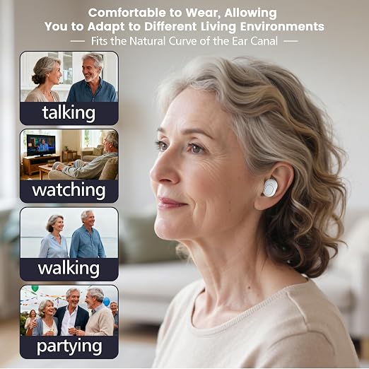 Rechargeable Bluetooth Hearing Aids for Seniors - OTC Digital Hearing Amplifier with 16-Channel AI Noise Cancellation, 8-Level Volume Control, Comfort Fit & 300mAh Battery - Includes Charging Case