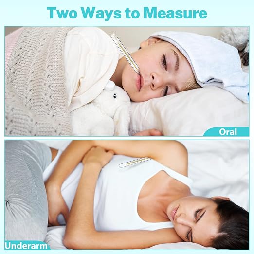 MAGICLULU 5Pcs Oral Temperature for Adults, Dual Scale ℃ & ℉ Glass Traditional Underarm Body Temperature with Case, Accurate Measurement for Kids Babies Elderly Home Family Clinics Fever Indicator