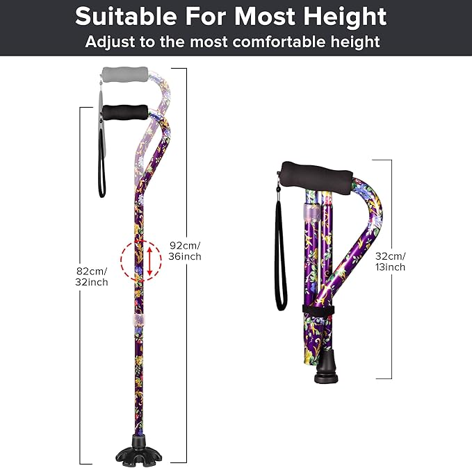 Elegant Walking Cane for Women, Foldable & Adjustable Cane for Seniors with Self-Standing Tip | Lightweight Mobility Aid for Stability & Balance Support