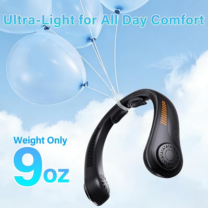 Portable Neck Fan Rechargeable, 5 Speeds, Lightweight, Long Lasting, Battery Operated All-Around Cooling Quiet Personal Fans for Travel Camping Cooling Essentials, Birthday Gifts for Women Men Mom Dad