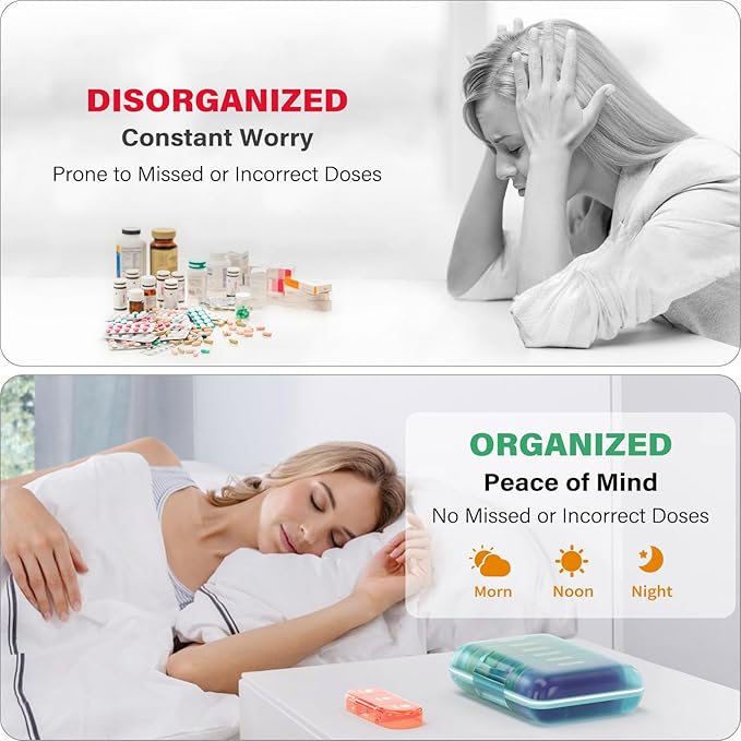 Weekly Pill Organizer 3X a Day, 7 Day Pill Box 3 Times, Portable for Travel Pill Case for Pills/Vitamin/Fish Oil/Medication/Supplements (3x7 Blue+Rainbow)