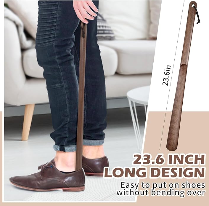 muso wood Wooden Shoe Horn, Walnut Shoe Horn Long Handle for Seniors, 23.6 Inches Shoehorn for Seniors and Pregnant Women