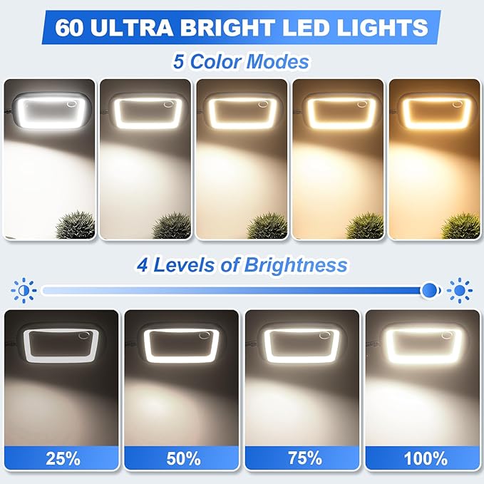 10X 30X 7'' Extra Large Magnifying Glass with Light and Stand, 5 Color LED | 5 Modes Dimmable LED Magnifying Lamp with Flexible Gooseneck, Hands Free Magnifier for Reading Close Work Seniors Low Vision
