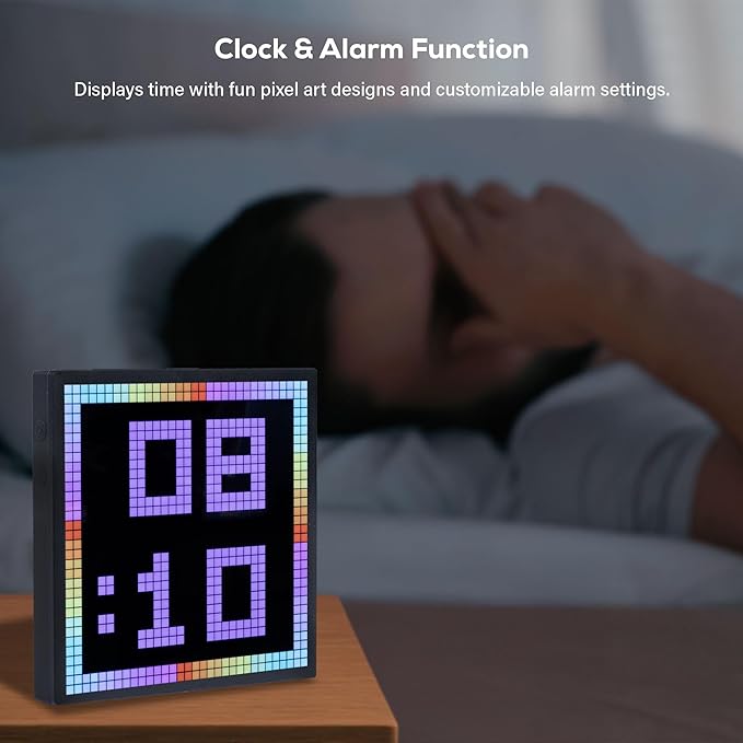 Merkury Innovations Tech Solutions Smart Bluetooth Pixel Frame – 32x32 Programmable RGB LED Display for Art, Animations, Digital Clock, DIY Decor, and Gaming Accessories