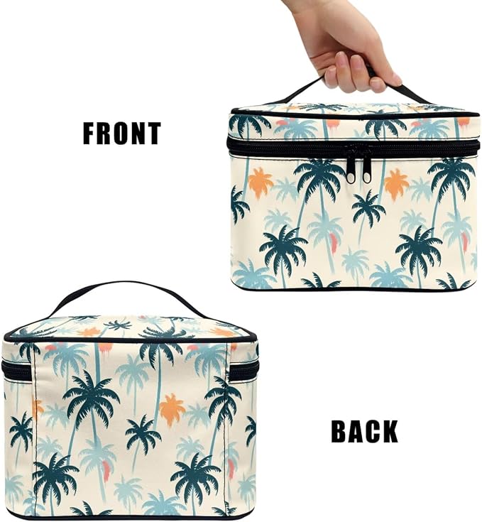 Palm Tree Pattern Travel Toiletry Bag Cosmetic Bag, Painting Colorful Island Palm Printed Zipper Makeup Pouch Organizer for Toiletries Essentials Accessories
