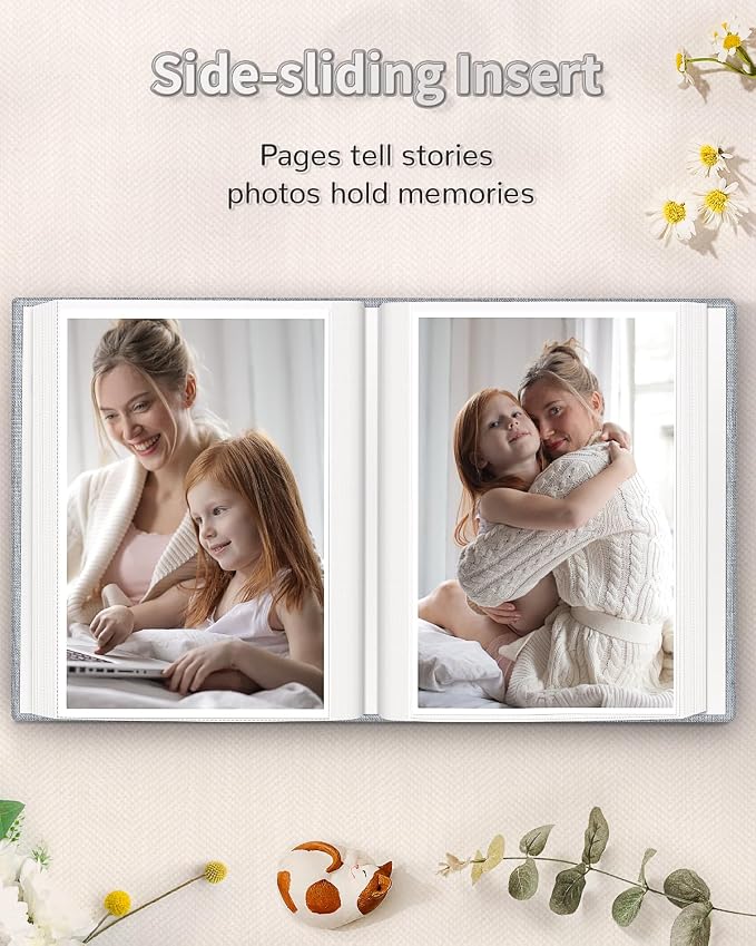 Artfeel Photo Album 4x6 with 100 Pockets,Slip-in Picture Albums,Linen Cover Memory Book with Front Window,White Page Vertical Photo Book for Wedding,Family,Anniversare,Baby,Vacation
