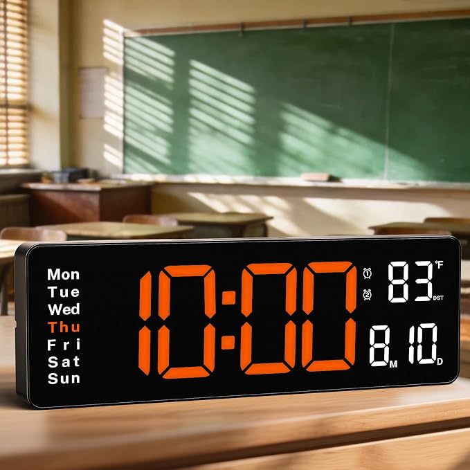16" Large Digital Wall Clock with Remote Control, Large Display LED Clock for Classroom, Bedroom, Living Room, Gym, Office, Garage with Date, Week, Alarm, Temp, Night Light