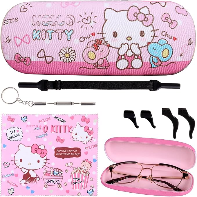 ADBGV Cute Stylish Hard Shell Eyeglasses Cases Protective Case Storage Box With Glasses Cloth Eyeglass Strap for Girl Teen