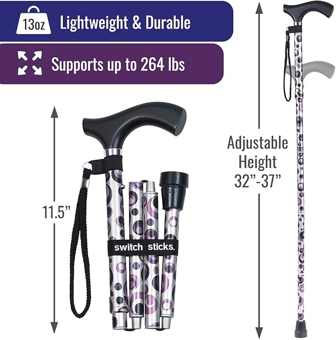 Switch Sticks Walking Cane for Men or Women, Foldable and Adjustable from 32-37 Inches, FSA and HSA Eligible