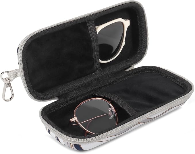 Double Eyeglasses Case Hard Shell Dual Sunglasses Organizer with Zipper Closure Travel Eyewear Storage for Vehicle