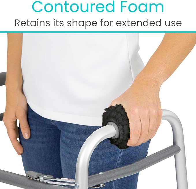 Vive Walker Handle Cushions (2-Pack) Extra Soft Sheepskin Grips - Padded Hand Cover Accessories for Folding Rolling Wheelchair, Rollator Handle, Senior, Elderly Grippers - Foam Padding for Disability