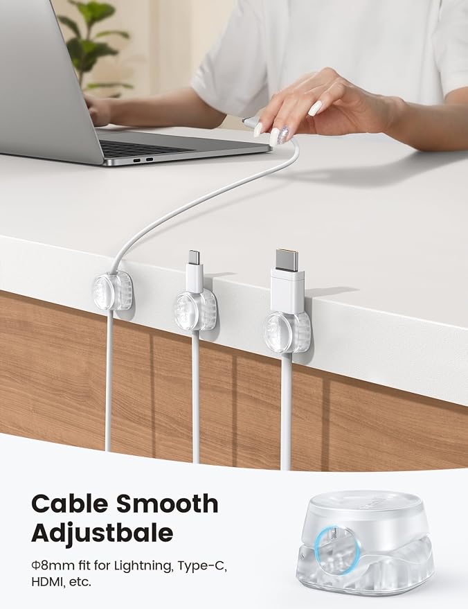 6Pack Cord Organizer, Office Desk Accessories - Lamicall Clear Cable Management Clips, Home Workspace Organization Accessories, Nightstand Desk Car Decor, College Dorm Room School Gadget Essentials