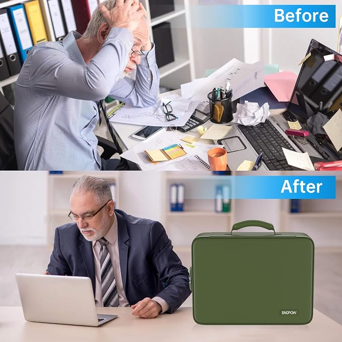 ENGPOW Fireproof Document Organizer Bag with Lock ＆ Accordion File Folder | 5200℉ Multi-Layer File Organizer Box with Lock ,Heat Insulated, Water Resistant, Safe Storage for Home Office Travel,Green