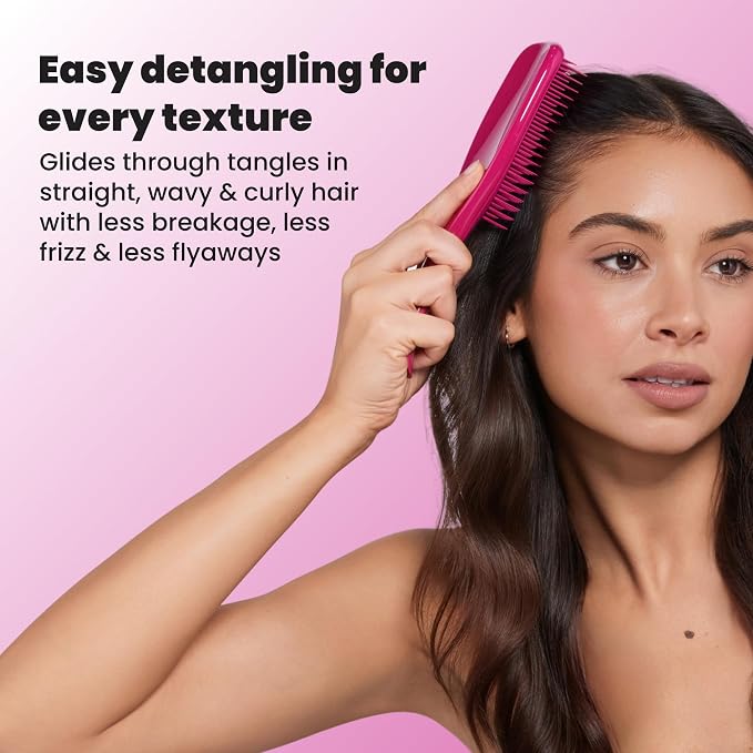 Tangle Teezer Ultimate Detangler Brush, Straight to Wavy, Raspberry | Patented two-tier, regular-flex teeth reduce breakage & split ends on wet or dry hair; Shower-friendly hairbrush for all ages