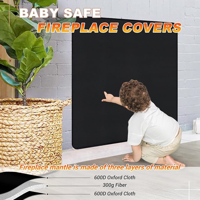 Fireplace Cover, Draft Stopper for Brick Fireplace, Fireplace Flue Blocker, Indoor Fireplace Blanket for Heat Loss, Winter and Summer, Black, 36x22 Inches