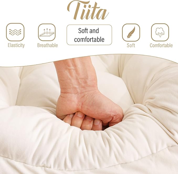 Tiita Lazy Chair with Ottoman, Modern Large Accent Lounge Armchair, Comfy Leisure Sofa Reading Chair with Footrest for Bedroom, Living Room, Dorm Rooms, Garden and Courtyard, Velvet Beige