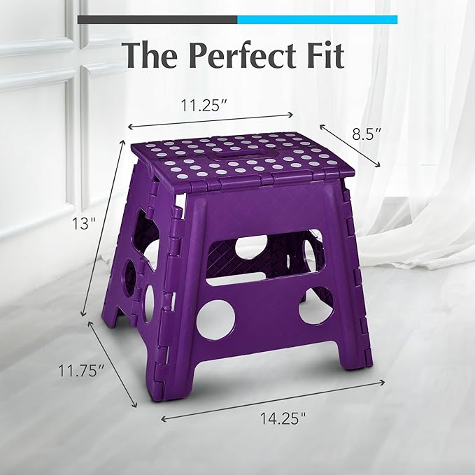 Handy Laundry Folding Lightweight Step Stool - Sturdy Enough to Support Adults - Opens Easy with One Flip - Great for Kitchen, Bathroom or Bedroom (Purple - 13 Inch)