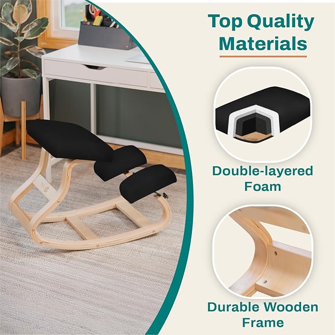 NYPOT Ergonomic Kneeling Chair with Adjustable Seats - Knee Chair for Posture Correction & Kneel Rocking Stool for Desk - Back Pain Relief and Support for Home and Office (Modern, Black Sand)