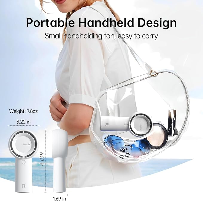 JISULIFE Portable Handheld Turbo Fan Rechargeable 4000mAh 5-Speed (White) | Up to 16H max cooling, Personal Battery Powered Pocket Fan for Travel/Outdoor/Vacation/Concerts, Birthday Gifts for Women