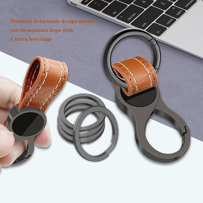 Idakekiy Key Chain with 4 Key Rings and Quick Release Carabiner Clip Leather Car Keychain for Men and Women