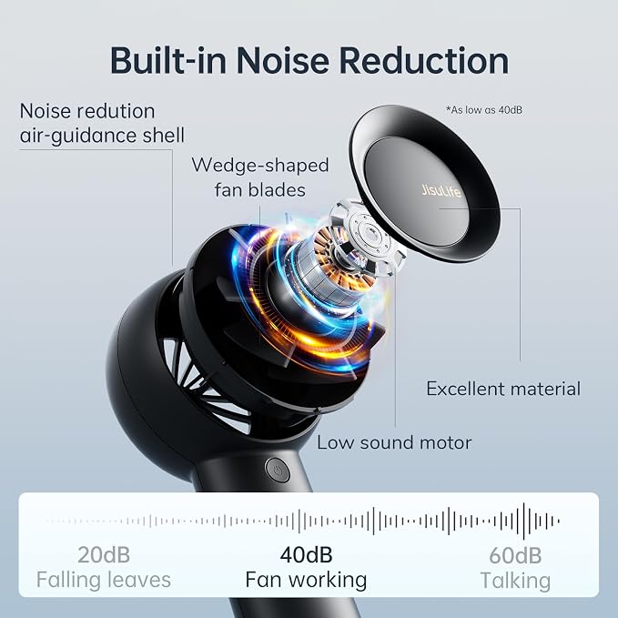 JISULIFE Portable Handheld Turbo Fan Rechargeable 6000mAh 5-Speed (Black) | Up to 18H max cooling, Personal Battery Powered Pocket Fan for Travel/Outdoor/Vacation/Concerts, Birthday Gifts for Women