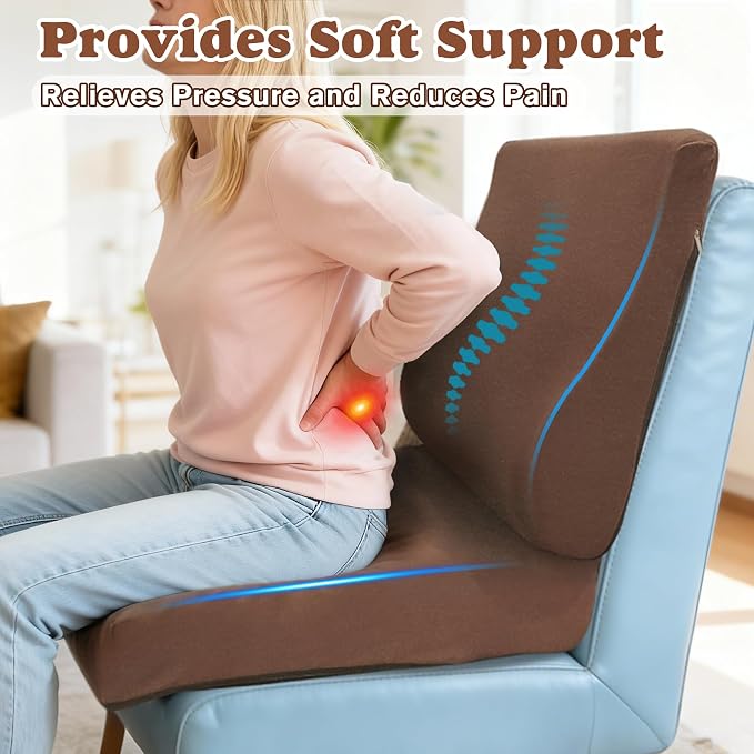 2-in-1 Recliner Cushions for Elderly Egg Crate Foam Seat Cushion and Ergonomic Back Support Pillow Non-Slip Recliner Cushions for Long Sitting Reduces Muscle Fatigue, Brown