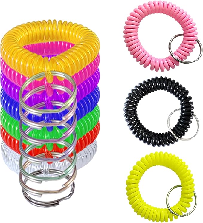 10 Pieces Wrist Coil Keychain Spiral Key Ring, Multi Colors | Wristband Bracelet Key Holder for Pool Gym ID Badge