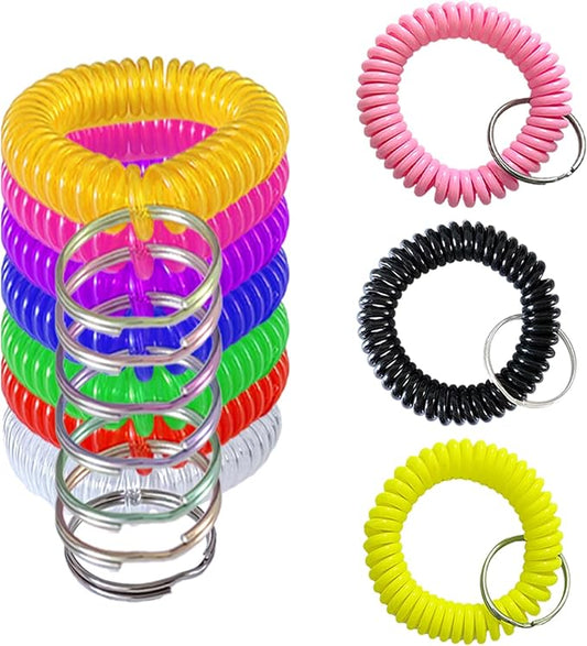10 Pieces Wrist Coil Keychain Spiral Key Ring, Multi Colors | Wristband Bracelet Key Holder for Pool Gym ID Badge