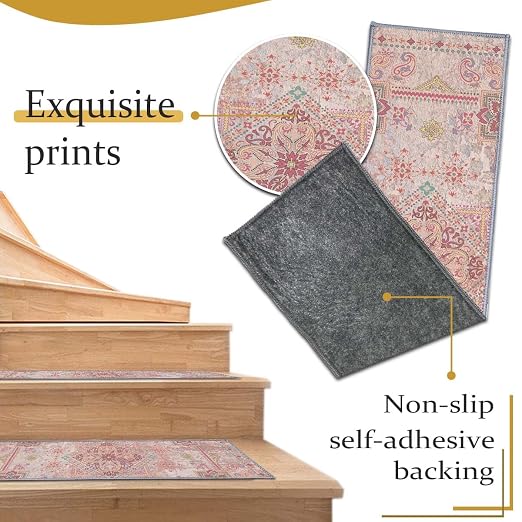 8”x 30” Carpet Stair, Anti-Slip Carpet Treads for Wooden Steps, Self-Adhesive Decorative Stair Runners, Slip-Resistant Treads for Indoor Wooden Staircases (1, Pink, 30X30 inch)