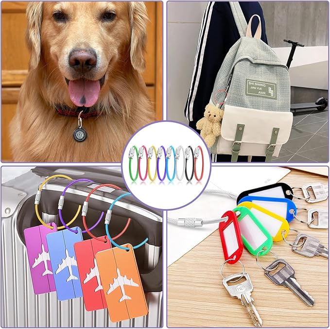 12 Pack 4" Key Ring Wire Keychain Cable Keyring Keychain Holder Clips Small Loops for Car Keys, Luggage Tags, Bag Tags, Crafts (Assorted, 2mm)