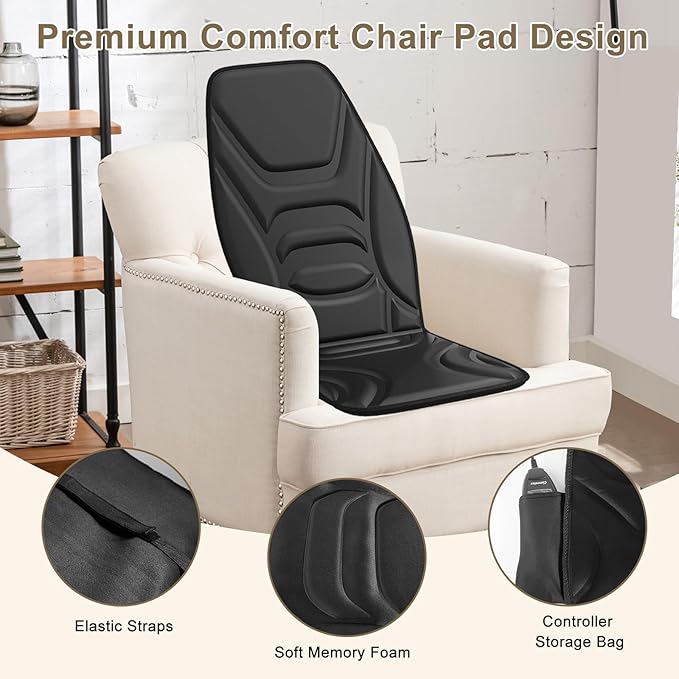 Back Massage Chair Pad with Heat, Back Massager for Back Pain Relief, Chair Massager with Vibration, Portable Massage Chair Pad for Office Use, Gifts for Dad & Mom