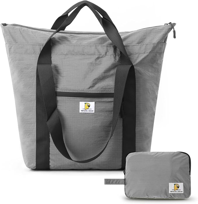 Foldable Travel Bag, 26L Lightweight Weekender Duffel, Expandable Second Carry-On Bag for Travel & Shopping, Water-Resistant Personal Item Bag, Gray