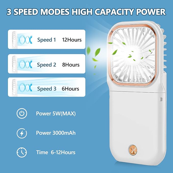 Portable Neck Fan Mini Quiet Handheld Personal Foldable USB Rechargeable Fan with Phone Holder founction for Home Office Outdoor Travel, Hands Free Necklace Fans