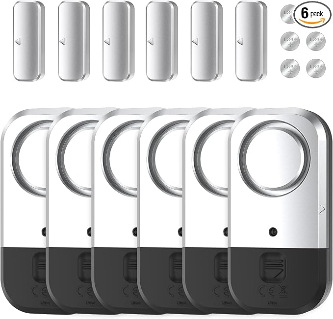 Door Window Alarm Sensors - Door Alarms for Kids Safety, Door Alarms for Home Security, for Home, Office, Store, Garage, Dorm Room, Apartment, RV, Silver Gray, 6 Pack