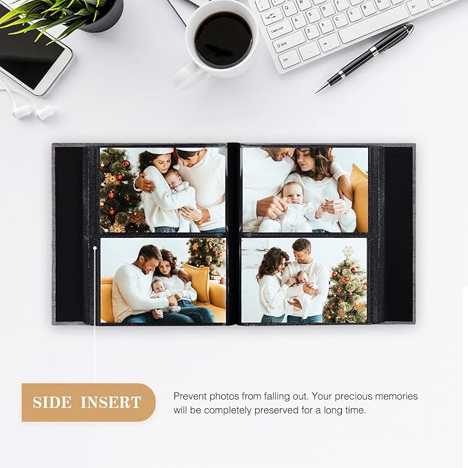 potricher Small Photo Album 4x6 200 Photos Linen Cover Picture Photo Book for Family Wedding Anniversary Baby Vacation (Blue,200 Pockets)