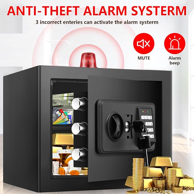 1.3 Cuft Small Fire Safe for Home Use, Anti-theft Fire Proof Safe Box with Digital Keypad, Spare Keys and Removable Shelf, Security Safes Fireproof Waterproof for Document Money Valuables