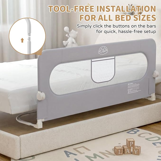 Bed Rail for Toddlers,47in Foldable Bed Rail for Baby, Baby Bed Rail Guard with Reinforced Carbon Steel Frame&Connectors for Twin Full Queen King Bed