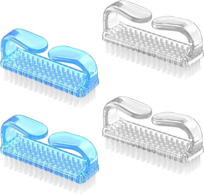 Larbois Handle Grip Nail Brush, Hand Fingernail Brush Cleaner Scrubbing Kit Pedicure for Toes and Nails Men Women (4 Pack) (Color-7)