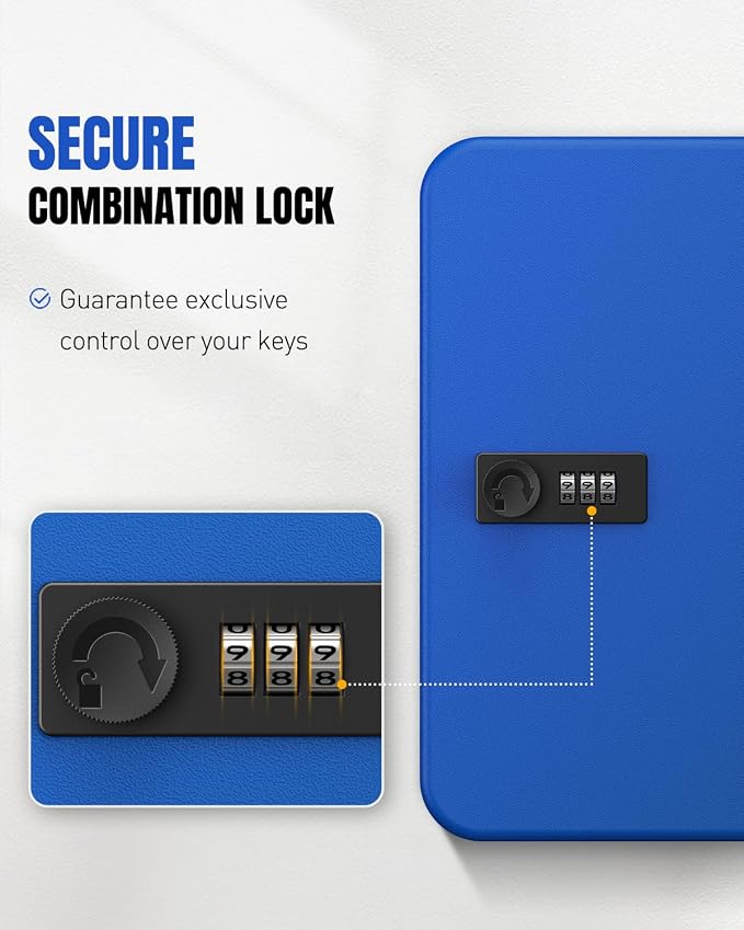 Uniclife 48 Keys Lock Box for Keys with Code, Wall Mount Key Lock Box with Code, Lockbox for Keys, Key Lockbox with Tags, Key Cabinet, Key Storage Box for Home Office & Company, Blue