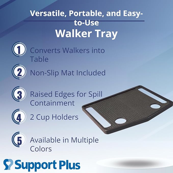 Support Plus Walker Tray Table - Mobility Table Tray for Walker, Non Slip Walker Tray Mat, Walker Accessories Mat, Cup Holder for Walker (21"x16") - Royal Blue