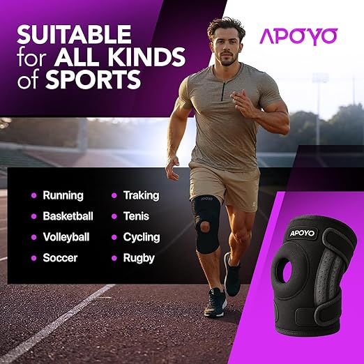 APOYO Knee Brace for Women & Men - Knee Compression Sleeve For Knee Pain Relief, Meniscus Tear, ACL, Arthritis, Joint Pain Relief, with Patella Gel Pad & Side Stabilizers (X-Large) Purple