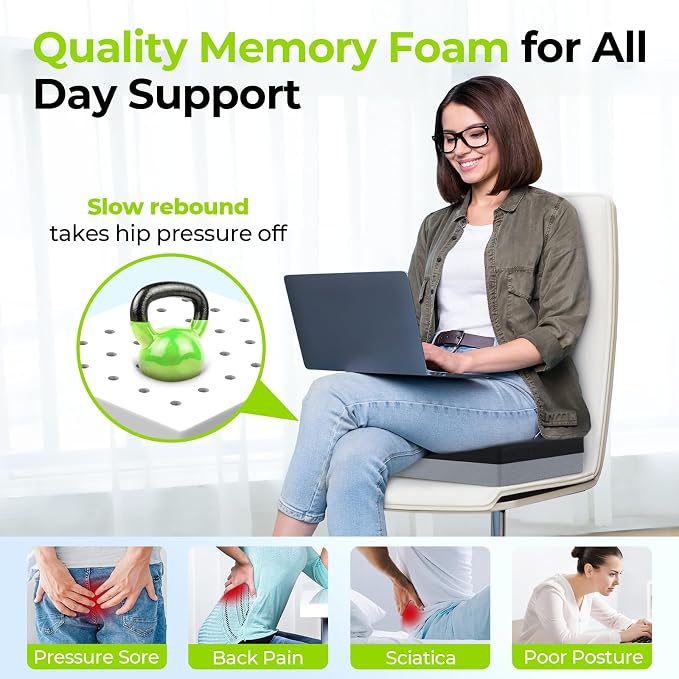 AUVON Ventilation Seat Cushion with Innovation Heat Dissipation Design | Wheelchair Cushion with Supportive Memory Foam, Waterproof & Anti-Slip Cover, Improve Lower Back & Tailbone Comfort