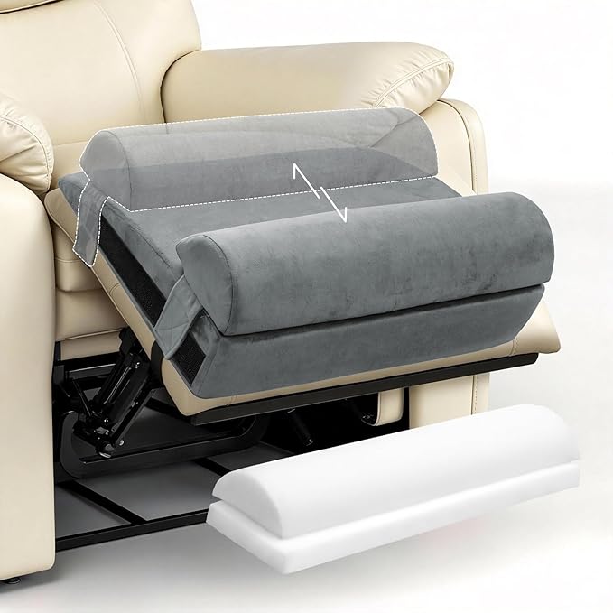 Recliner Foot Rest Cushion with Removable Semi-Cylinder | Customize Support For Every Body Part, Adjustable Recliner Leg Pillow for Recliner&Sofa, 2 Reinforced Strap for No Slip, Grey