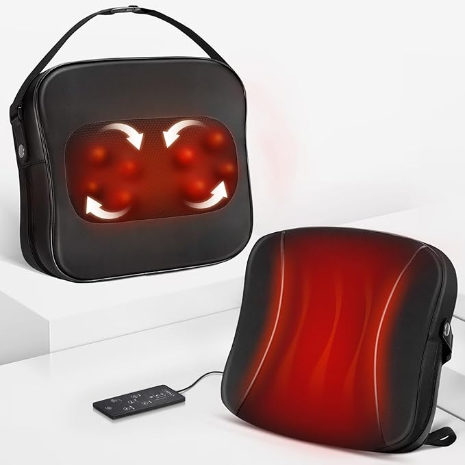 Shiatsu Back Massager with Heat - Deep Tissue 2-in-1 Kneading Chair Massage Pillow for Lower Back/Leg/Shoulder - Lumbar Support Pillow for Back Pain Relief - Christmas Gifts for Mom Dad Senior Women