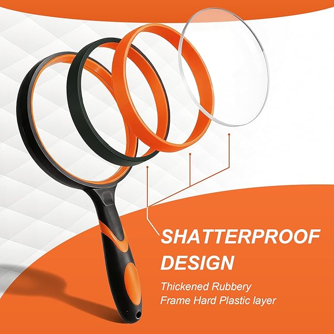 5X Magnifying Glass, 100MM Handheld Reading Magnifier with Non-Slip Soft Handle for Seniors, Book, Newspaper Reading, and Kids Nature Hobby Exploration (Orange)