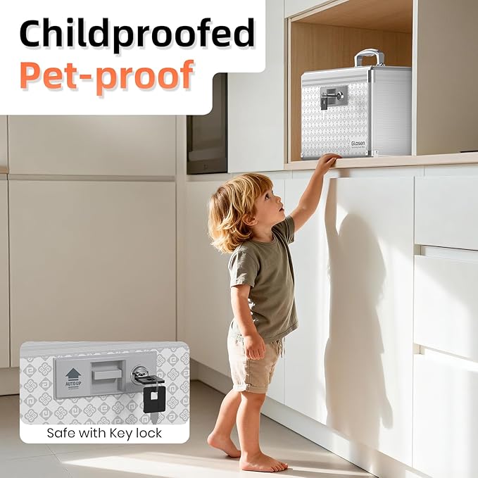 Glosen Medicine Lock Box Storage Lock Box Grey 12 X 7.68 X 7.87 Inch 【Medium】 Lockable Dorm Storage Trunk with Key Lock - Briefcase, Lock Boxes for Personal Items