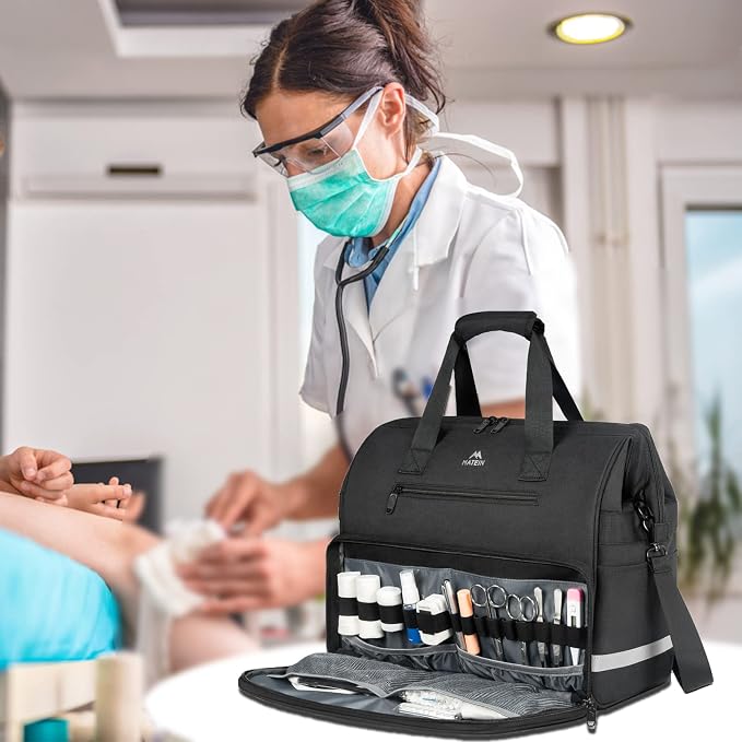 MATEIN Medical Bag, Large Water-Resistant First Aid Bags with Many Pocktets | Detachable Dividers, Nonslip Bottom, Clinical Home Health Bag, Doctor Bag Nurse Gifts, for Nursing & Home Visits, Health Care