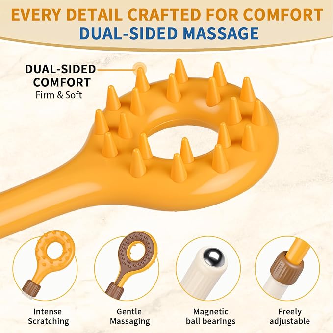 QMUNLLO Double Sided Extendable Back Scratcher with Beaded Handle(Brown) | Relieve any itch instantly on your own with this extendable back scratcher. Comes in beautiful packaging