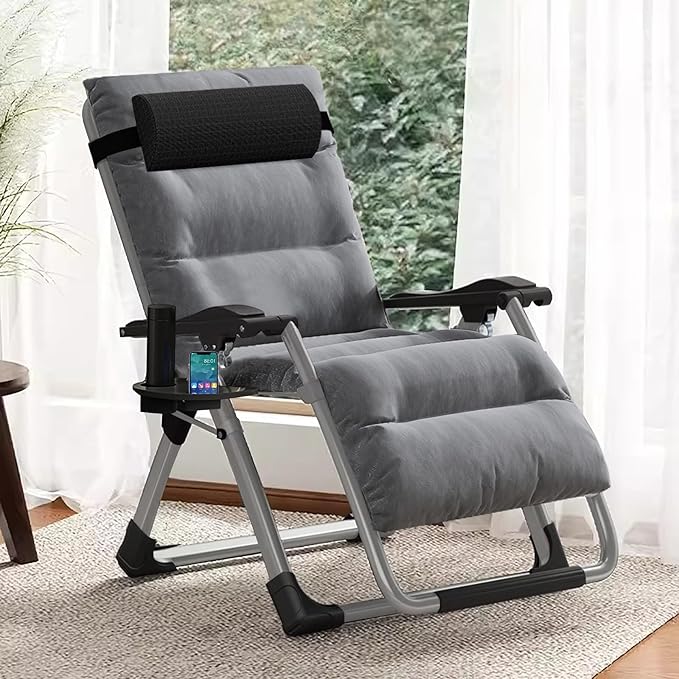 Comfy Folding Recliner Chair -Bedroom Living Room Chairs | Patio Lounge Chair with Removable Cushion for Indoor Outdoor